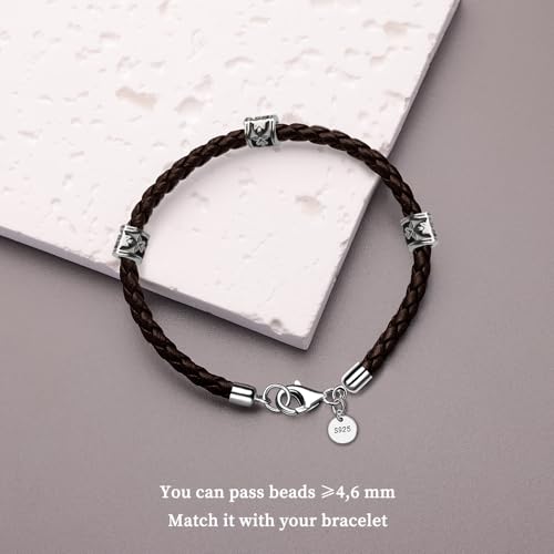 Leather Bracelet for Men Women 4MM Braided 925 silver Clasp 20/21/22cm with Jewelry Gift Box Handcrafted - color: Brown, size: 8.6''
