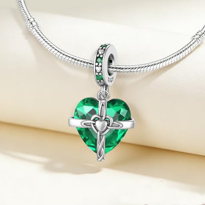 Birthstone Charms 925 Sterling Silver Heart Charms for Bracelets and Necklaces Birthday Day Christmas Gifts For Women - color: E-May