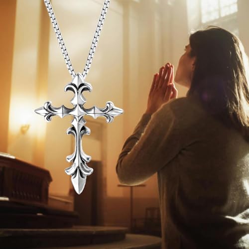 Stainless Steel Gothic Y2K Punk Rock Emo Biker Pendant Necklace | Cosplay Vintage Viking Alt Edgy Fashion Charm Necklace Jewelry for Men Women Active Daily Wear - style: Fleur de Lis Cross