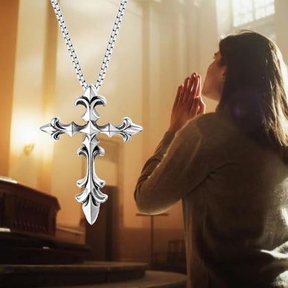 Stainless Steel Gothic Y2K Punk Rock Emo Biker Pendant Necklace | Cosplay Vintage Viking Alt Edgy Fashion Charm Necklace Jewelry for Men Women Active Daily Wear - style: Fleur de Lis Cross