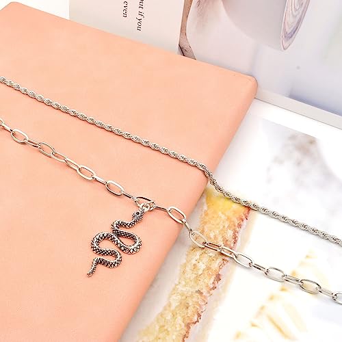 2PCS Boho Layered Snake Chain Ankle Bracelet Set for Women,Adjustable Chunky Snake Pendant Paperclip Chain Ankle Bracelet Trendy Beach Jewelry