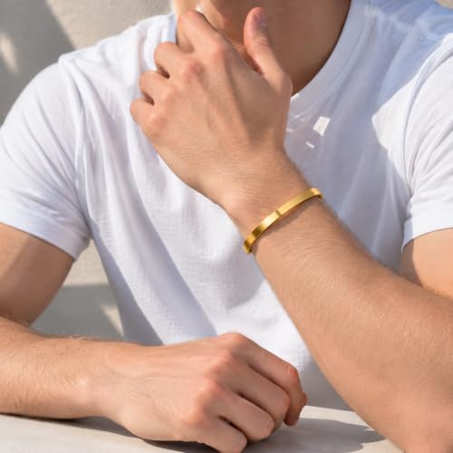 Stainless Steel Mens Cuff Bracelet-Open Metal Cuff Bangle Bracelets for Men,Mens Bracelet Jewelry Gift - color: gold