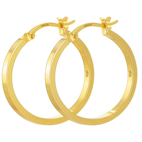 925 Sterling Silver Hoop Earrings Silver Hoops Earring Large Hoop Earrings | Jewelry for Her Gift Large Silver Hoop Earrings Hypoallergenic Thin Hoop Earring for Women Sensitive Ears 20/30/40/50/60/70mm - color: 20mm Gold