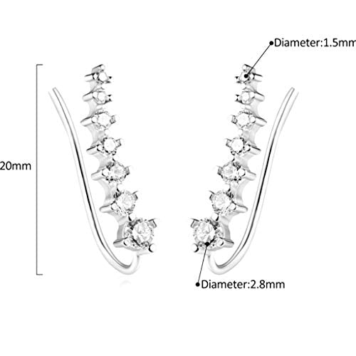 Silver Rose Gold Plated Cubic Zircon Climber Wrap Cuff Earrings - color: Silver White