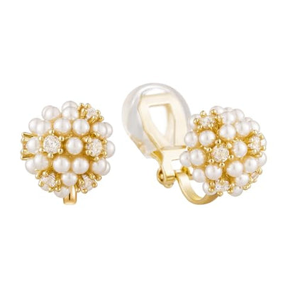 Minimalist Simulated Pearl Zircon Stud Clip on Earrings for Women Non-pierced Clip Earrings Gold Tone