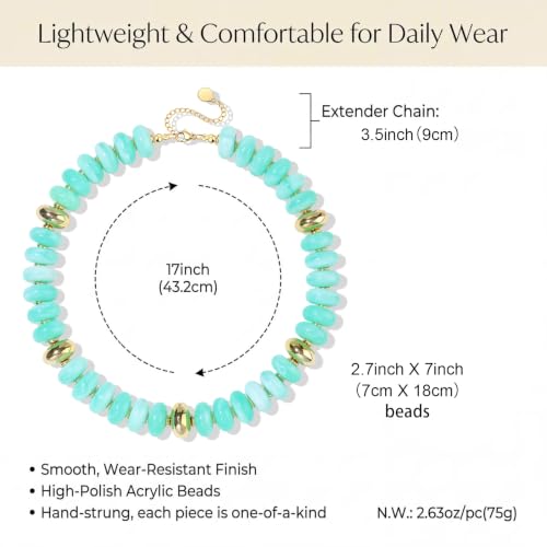 FIRAZIO Colorful Chunky Beaded Necklaces for Women | Trendy Statement Necklace Choker Necklace Boho Summer Beach Vacation Jewelry Gift - color: Light Blue Beaded