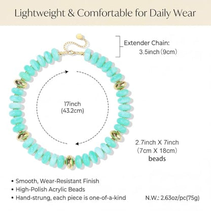 FIRAZIO Colorful Chunky Beaded Necklaces for Women | Trendy Statement Necklace Choker Necklace Boho Summer Beach Vacation Jewelry Gift - color: Light Blue Beaded