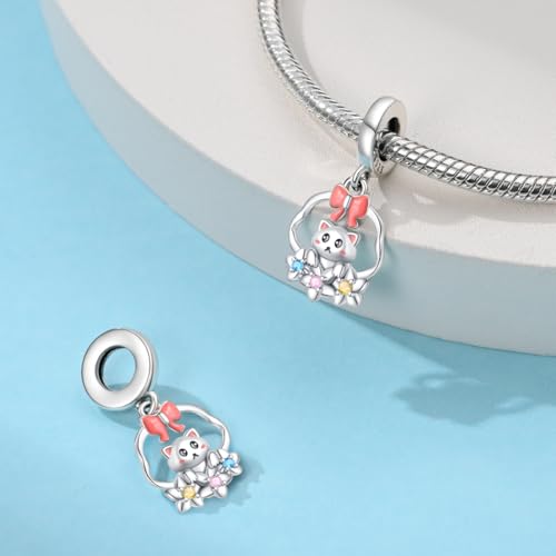 925 Sterling Silver Bead Charm for Pandora Bracelets and Necklaces,Pink Bow Cherry Butterfly Blue Ocean Pendant Bead Charms Jewelry Present Valentines Gifts for Wife/Girlfriend Women - style: Cat Flower Basket Charms