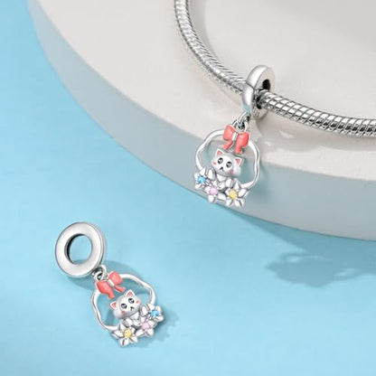 925 Sterling Silver Bead Charm for Pandora Bracelets and Necklaces,Pink Bow Cherry Butterfly Blue Ocean Pendant Bead Charms Jewelry Present Valentines Gifts for Wife/Girlfriend Women - style: Cat Flower Basket Charms