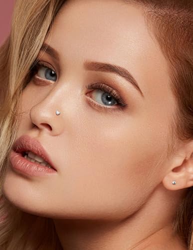 Threadless Push in Nose Studs Rings Stainless Steel Flat Back Earrings Labret Monroe Lip Rings for Women Men Cartilage Helix Conch Tragus Piercing Jewelry 6mm 8mm 10mm Silver Gold Tone - color: Silver, size: 18G(1mm)