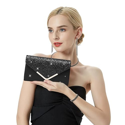 YYW 4 Pieces Women Evening Handbags Clutch Purse Bag with Rhinestone Crystal Jewelry Set for Wedding Party - color: Black-925822