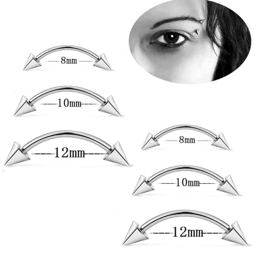 Bulk 20pc 16G Surgical Steel Curved Barbell 6mm-14mm Eyebrow Bar Ball Cone Ring Ear Piercing Jewelry Set - color: Shape: Cone, size: Bar Length: 12mm