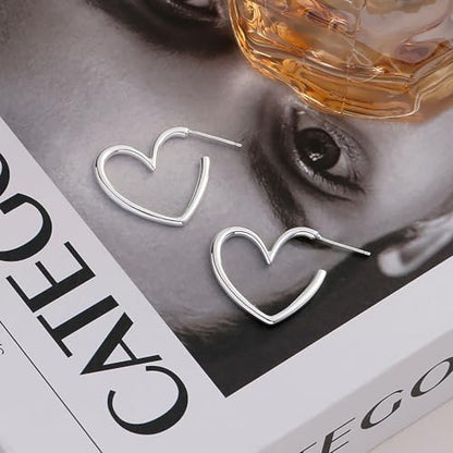 Gold Heart Hoop Earrings for Women Trendy Silver Post Earring Jewelry Gifts | Hypoallergenic Heart Earrings - color: Silver Heart