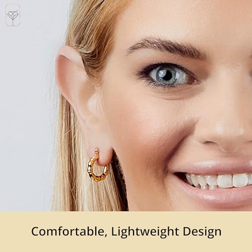 14k Yellow Gold Plated Hoop Earrings for Women with Click Top | Anti Tarnish Lightweight Chunky 14K Gold Hoop Earrings | Hypoallergenic Gold Plated Earrings 0.6 to 1.2 Inches by MAX + STONE - style: Bamboo