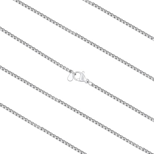 FaithHeart Stainless Steel Square Box Chain Necklaces for Men, 2/3mm Width | Silver/Black/Gold Durable Rolo Chains for Pendant, Hypoallergenic Non-tarnish Hip Hop Jewelry with Gift Box 18"-30" Length - color: a. 2mm Width-Silver, size: 20 inches