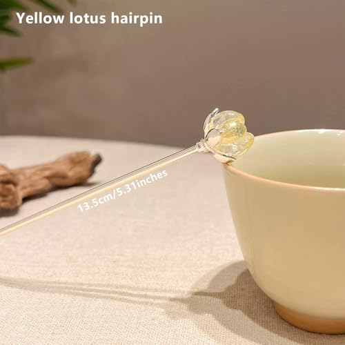 2 Pcs Lotus Hair sticks for buns,Hair pins for women,Buns and Updos with No Hair Damage,Metal French Pin Great Hold,Suitable for fine & thick hairUS374 (Yellow + Blue) - color: Yellow + Blue