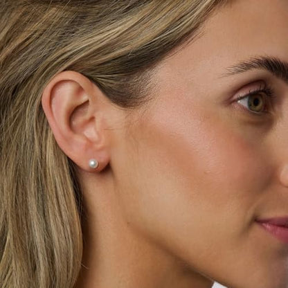WFYOU Pearl Earrings for Women 925 Sterling Silver Stud Earring | 14K Gold Plated Hypoallergenic Stud Earrings, White Diamond Dainty Bridal Earring, Trendy Jewelry, Wedding Party Gifts - color: Gold A, size: 5mm