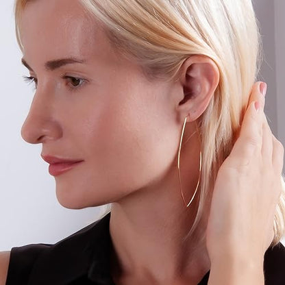 Marquise Large Hoop Earrings for Women | Plated in 18K Gold or 925 Sterling Silver, Hypoallergenic and Safe for Sensitive Ears - color: 3" inch - 18K Gold Plated