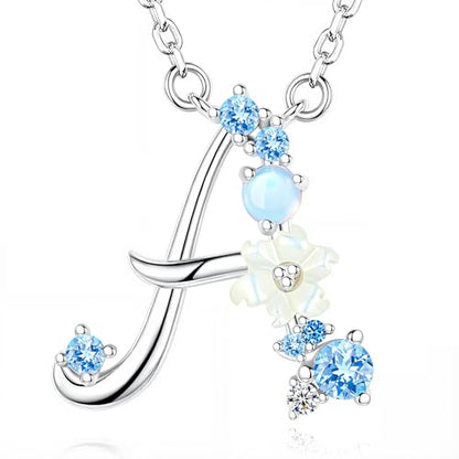 VIKI LYNN Initial Necklace for Women 925 Sterling Silver Initial A to Z Letter Pendant Necklace with Blue Flower Cubic Zirconia Birthday Engagement Gift for Women,Mom, Couple - style: Letter A