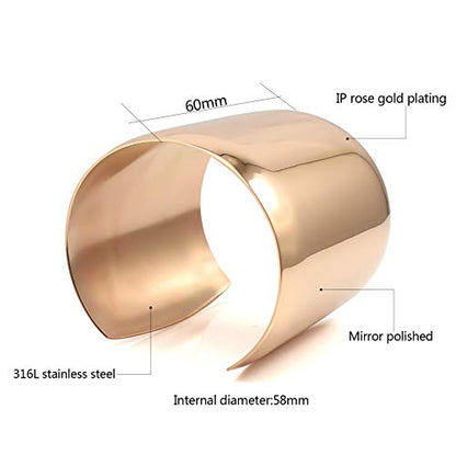 Stainless Steel Smooth Polished Open Cuff Bangle Bracelet for Women Lady Girls Gift - color: Rose gold