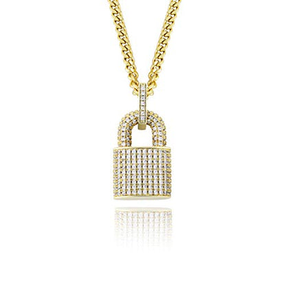 TOPGRILLZ 14K Gold Plated Iced out Lock Pendant Necklace for Women and Men Punk Rock Aesthetic Chains Padlock Necklace - color: Gold