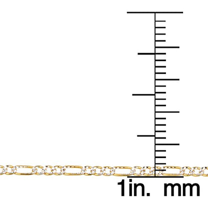 Kooljewelry 14k Two-Tone Gold Pave Figaro Chain Bracelet (7.5 inch)