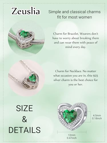 Heart Birthstone Charms for Bracelets, 925 Sterling Silver Women Bead Charms for Charm Bracelets Necklace, Mother's Day Birthday Anniversary Jewelry Gifts for Wife Mom Grandma Daughter - style: Bead - May - Emerald