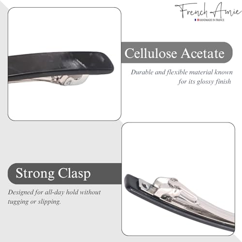 French Amie Long and Thin Black Nycra Large 4 Inch Hair Clip Barrette | Handmade For Women Girls Teens Adults Everyday Style - color: Black Nycra
