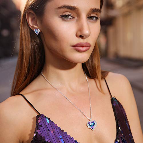 CDE Angel Wings Heart Birthstone Pendant Necklace Gift for Women | Silver/Gold Tone,Ideal Birthday & Anniversary Jewelry Gift for Wife,Girlfriend,Her - color: White-02-Feb-Amethsy Purple Birthstone
