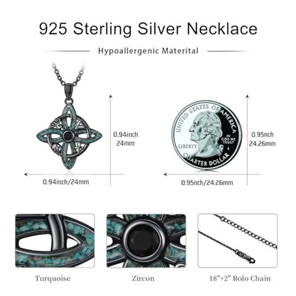 Witch Necklace 925 Sterling Silver Pentagram Triple Moon Pentacle Pendant Wiccan Pagan Jewelry Witchy Gifts for Women - style: Witches Knot-Turquoise