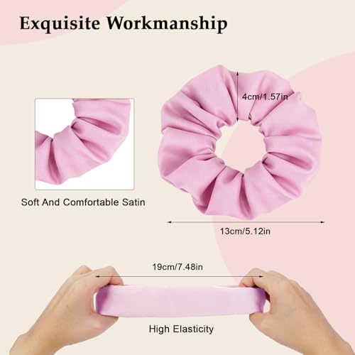 Satin Scrunchies for Women – 8PCS Pink Silk Hair Ties – No Crease, Frizz-Free, Gentle Elastic Hair Bands for Thick & Thin Hair, Soft & Stylish Hair Accessories Gifts - color: Large-Pink
