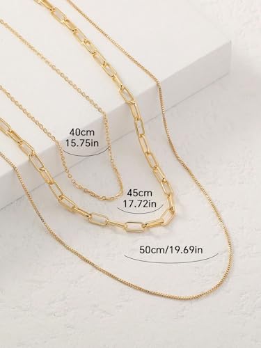 3PCS Waterproof Gold Necklace Layered Necklaces for Women Non Tarnish,14k Gold Plated Stainless Steel Dainty Stack Thin Chain Necklace Set for Women Gifts Jewelry - color: Gold