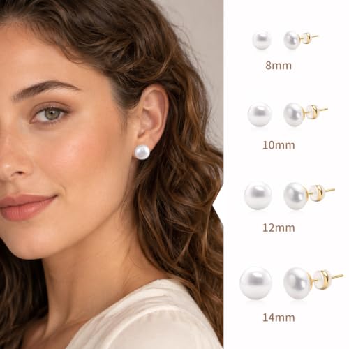 Simulated Pearl Stud Earrings for Women | S925 Sterling Silver Posts, Hypoallergenic Lightweight Classic Elegant Pearl Jewelry Gift, 8/10/12/14mm - color: White, size: 12mm