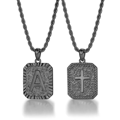 ASUWISH Gold Initial Necklaces for Men and Women, 18K Gold Plated Letter A-Z Cross Pendant with Adjustable Rope Chain, Letter Necklace for Women and Men - color: A letter, style: Black