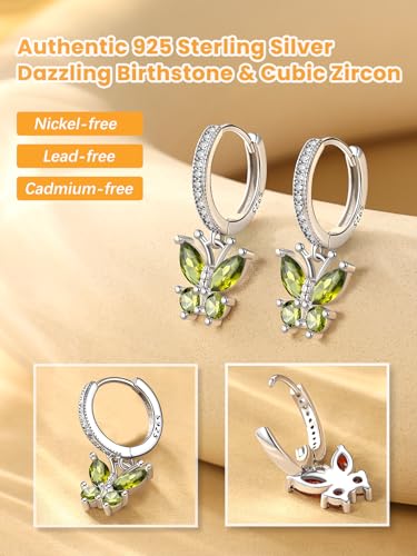 Bestyle Gold Butterfly Earrings for Women, Dainty Cute Birthstone Studs Hypoallergenic Jewelry, Great Birthday Gift - style: 08.August (Peridot)-DANGLE