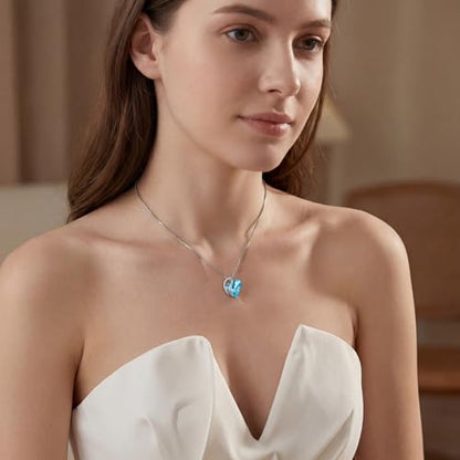 Crystal Heart Necklace for Women - Quietrose Faceted Crystal Heart Pendant with Sparkle Accents, Silver-Tone Curved Frame, 0.85" x 0.73", 18+2" Adjustable Chain, Elegant Gift for Her - color: Turquoise - Heart of Freedom