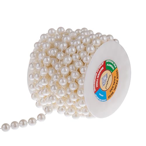 10mm Pearl Strands,9 Yds of Lvory Fake Beads Garland Spool Roll with Stringed Pearls for Crafting,Wedding Party,Christmas Tree Decoration. - color: Ivory, size: 10 mm
