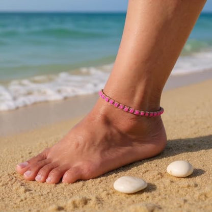 BlueRica Hemp Anklet with Puka Shell Beads - style: Neon Pink