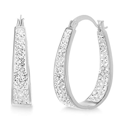 Devin Rose Oval Inside Outside Hoop Earrings for Women Faceted Sparkle Crystals - color: White