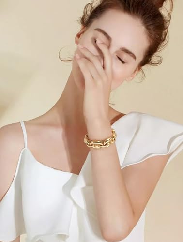 WOWORAMA Chunky Chain Bracelet for Women, Gold/Silver | Adjustable Elastic Stretch Bracelet, Thick Chunky Link Bracelet, Statement Jewelry - color: Oval Gold Chain