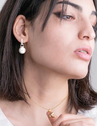 Big Pearl Drop Earrings for Women - 14K Real Gold Plated Quality Dangles for Elevated Casual or Elegant Gift - color: Leah Silver