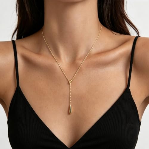 Choistily Gold Lariat Necklace for Women Dainty Long Necklaces Y-Shaped Layered Drop Necklaces Trendy Simple Statement Jewelry for Wedding, Prom, Summer Vacation Gifts - color: Gold