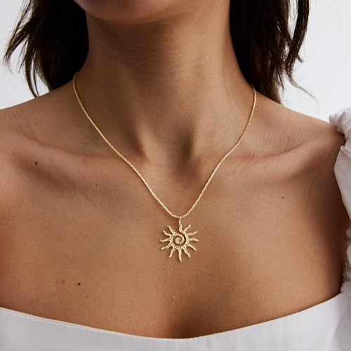 CHESKY Layered Necklaces for Women Trendy, Dainty 14k Gold Plated Pendant Necklace Layering Necklace for Women Non Tarnish Hypoallergenic Sun Gold Necklace Stack Gold Jewelry for Women Gifts - style: Sunflower-GD