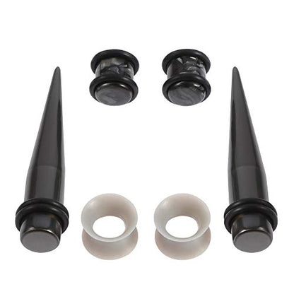JieyueJewelry 50/54 Pcs Ear Stretching Kit 14G-00G | Acrylic Tapers & Plugs with Silicone Tunnels, Ear Gauges Expander Set Body Piercing Jewelry for Women and Men - color: Space Gray