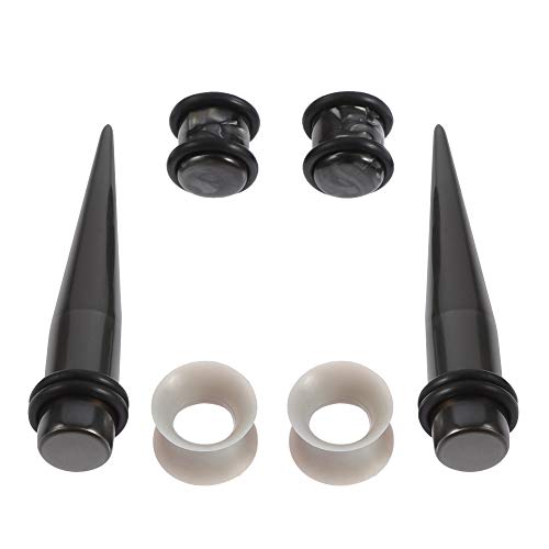 JieyueJewelry 50/54 Pcs Ear Stretching Kit 14G-00G | Acrylic Tapers & Plugs with Silicone Tunnels, Ear Gauges Expander Set Body Piercing Jewelry for Women and Men - color: Space Gray