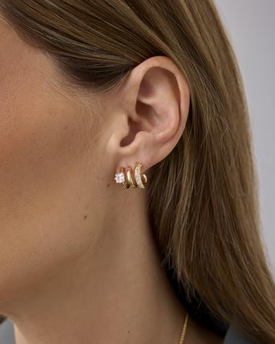 PAVOI 14K Gold Plated Cubic Zirconia Segment Triple Hoop Earrings for Women | Hypoallergenic Earrings with 925 Sterling Silver Posts, Statement Triple Hoop Stud Earrings - color: White Gold