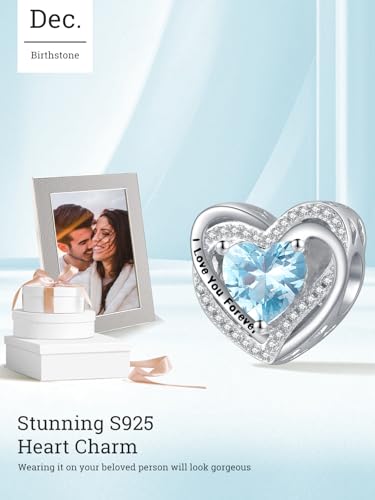 Heart Birthstone Charms for Bracelets, 925 Sterling Silver Women Bead Charms for Charm Bracelets Necklace, Mother's Day Birthday Anniversary Jewelry Gifts for Wife Mom Grandma Daughter - style: Bead - Dec - Topaz