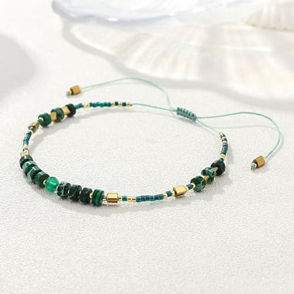 KELITCH Crystal Agate Friendship Bracelet Handmade Seed Beads Adjustable Bracelets for Women - color: Green