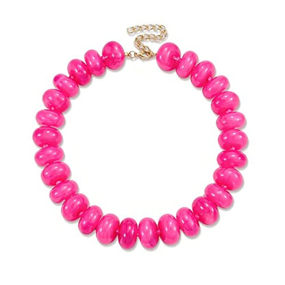CSIYANJRY99 Chunky Beaded Necklace for Women, Large Colorful Resin Beads Statement Necklace, Boho Summer Beach Vacation Jewelry Gifts - color: Hot Pink