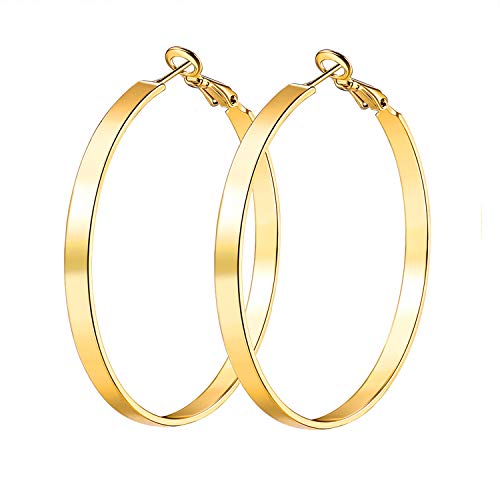 Gold Hoop Earrings,18K Gold Plated Rounded Hoops Earrings for Women - color: Gold-50mm
